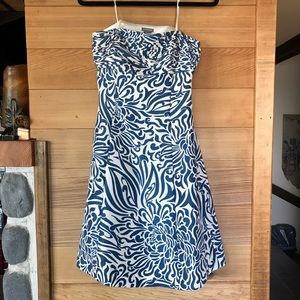 Ann Taylor Strapless Blue & White Cocktail Dress